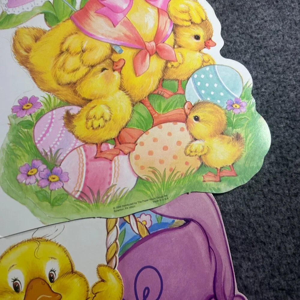Vtg‎ Easter Cardboard Die Cut Decor Lot of 3 Spring Bunnys Ducks Eggs Peeps